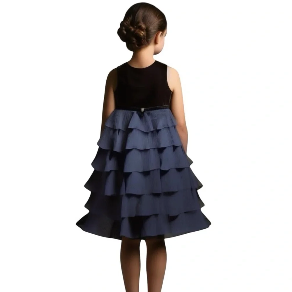 Gymboree girls blue sleeveless satin tiered dress size 4 fully lined
